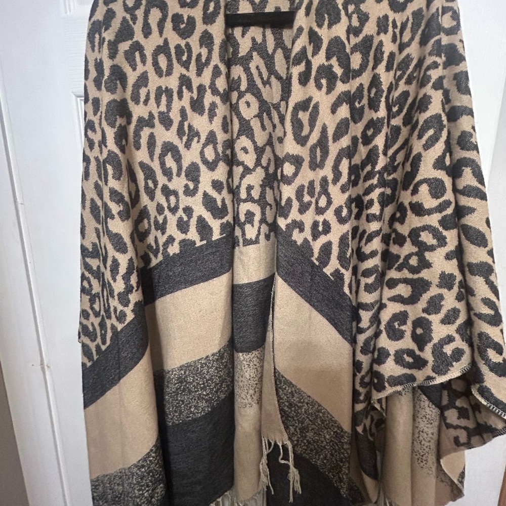 Leopard Print Tan and Black Women's Poncho
